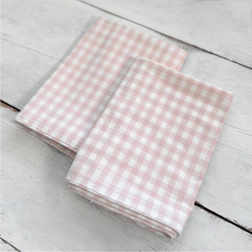 2 Pottery Barn Blaine Checkered Gingham 18" Throw Pillow Covers Cotton Pale Pink